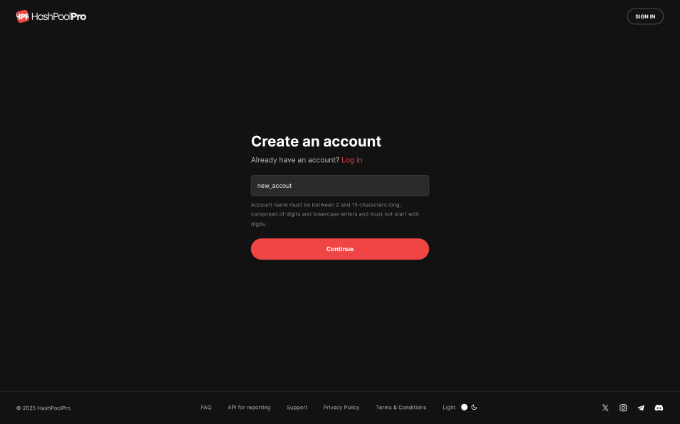 Create account form