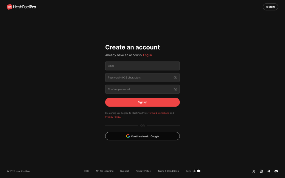 Email and password form